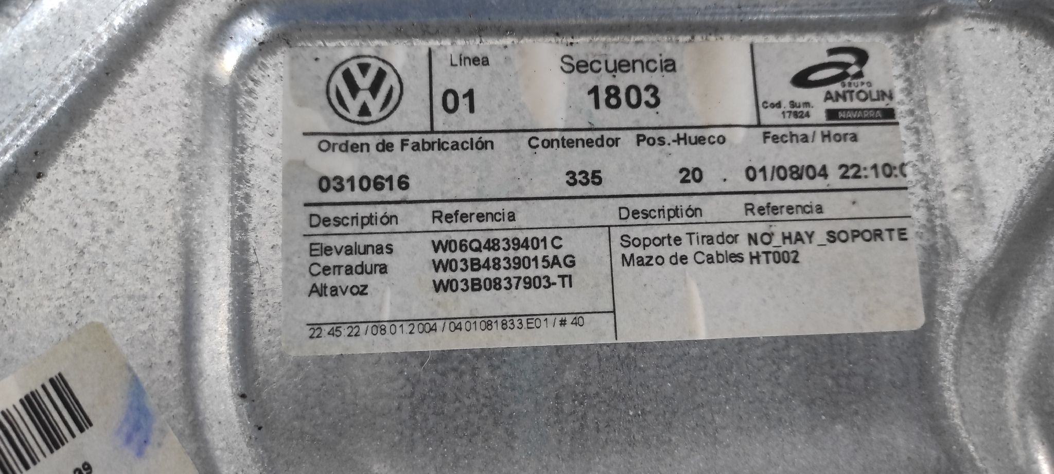 ELEVALUNAS TRASERO IZQUIERDO VOLKSWAGEN POLO (9N1) - vista 3