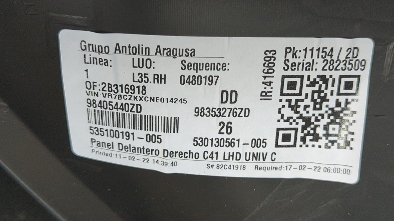 GUARNECIDO PUERTA DELANTERA DERECHA CITROEN E-C4 - vista 6